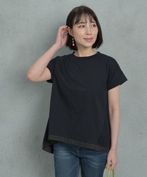 Arinomama オーガニックコットン裾切替フレア半袖Tシャツ
