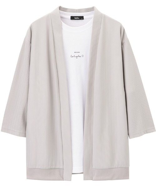 Mossimo(モッシモ)の「mossimo モッシモ 針抜き7分袖カーディガン+ロゴプリント半袖Tシャツ セット アンサンブル(カーディガン/ボレロ・メンズ・ブラック/グレイッシュベージュ・XL/L/M)」の1枚目の写真