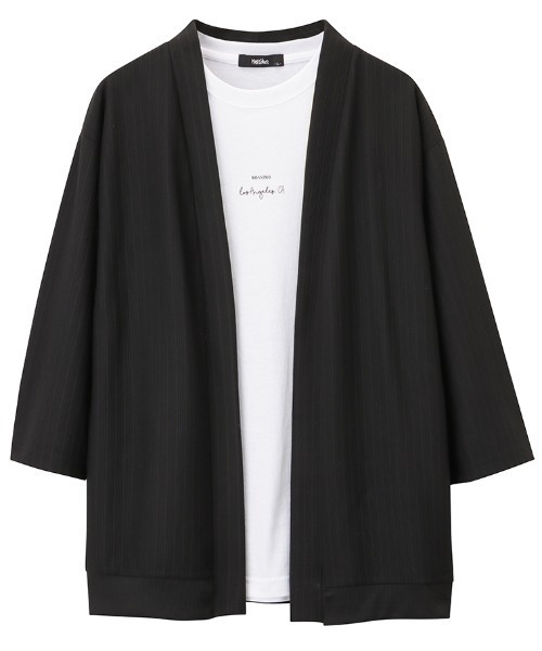 Mossimo(モッシモ)の「mossimo モッシモ 針抜き7分袖カーディガン+ロゴプリント半袖Tシャツ セット アンサンブル(カーディガン/ボレロ・メンズ・ブラック/グレイッシュベージュ・XL/L/M)」の2枚目の写真