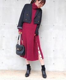 Q | リブタートルスリットニットワンピース(ワンピース)