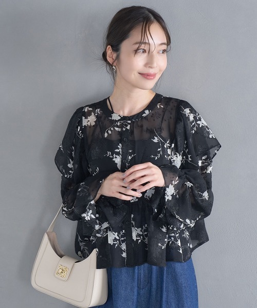 VIS（ビス）の「【前後2WAY】シアー花柄フリルブラウス（シャツ/ブラウス・レディース・ブラック系その他/ブラウン系その他/キナリ・FREE）」の4枚目の写真