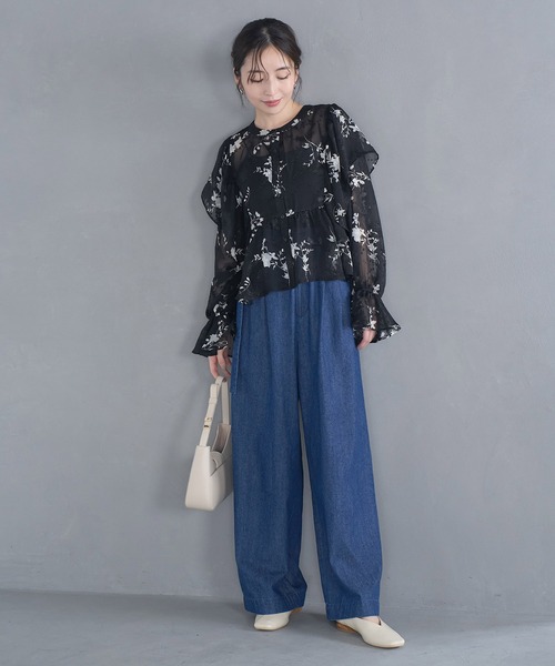 VIS（ビス）の「【前後2WAY】シアー花柄フリルブラウス（シャツ/ブラウス・レディース・ブラック系その他/ブラウン系その他/キナリ・FREE）」の6枚目の写真