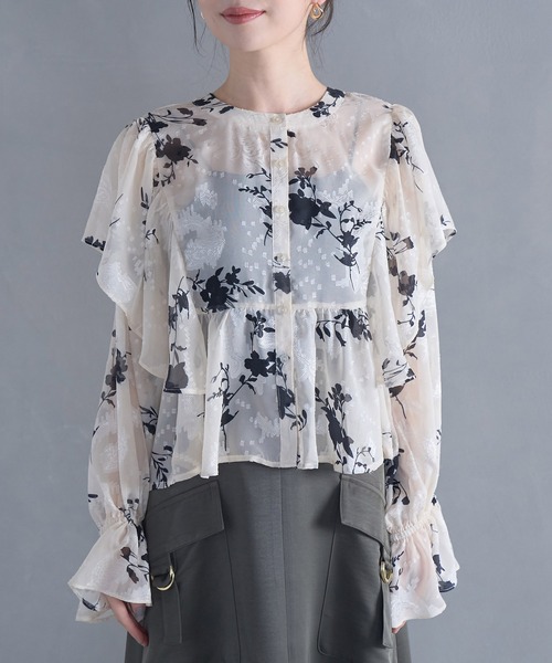 VIS（ビス）の「【前後2WAY】シアー花柄フリルブラウス（シャツ/ブラウス・レディース・ブラック系その他/ブラウン系その他/キナリ・FREE）」の13枚目の写真