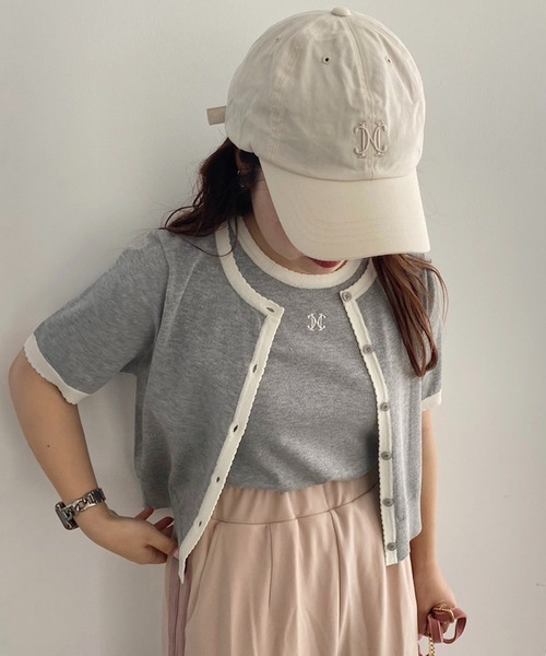 one after another NICE CLAUP（ワンアフターアナザーナイスクラップ）の「ワンポイント刺繍ニットアンサンブル（アンサンブル・レディース・ピンク/アイボリー/ブラック/グレー・FREE）」の3枚目の写真