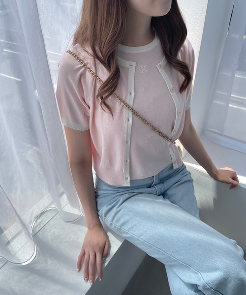 one after another NICE CLAUP（ワンアフターアナザーナイスクラップ）の「ワンポイント刺繍ニットアンサンブル（アンサンブル・レディース・ピンク/アイボリー/ブラック/グレー・FREE）」の4枚目の写真