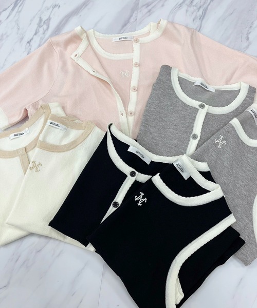 one after another NICE CLAUP（ワンアフターアナザーナイスクラップ）の「ワンポイント刺繍ニットアンサンブル（アンサンブル・レディース・ピンク/アイボリー/ブラック/グレー・FREE）」の20枚目の写真