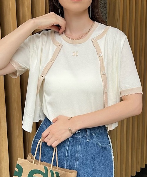 one after another NICE CLAUP（ワンアフターアナザーナイスクラップ）の「ワンポイント刺繍ニットアンサンブル（アンサンブル・レディース・ピンク/アイボリー/ブラック/グレー・FREE）」の15枚目の写真