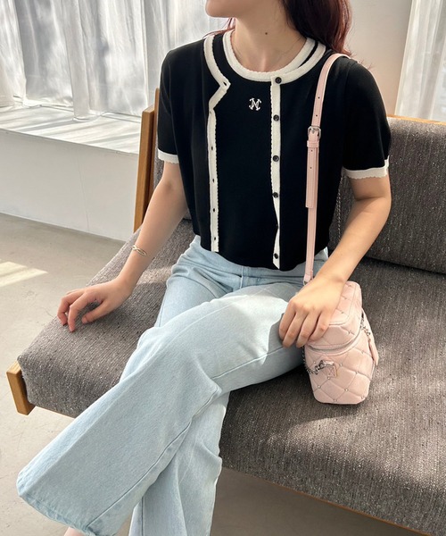 one after another NICE CLAUP（ワンアフターアナザーナイスクラップ）の「ワンポイント刺繍ニットアンサンブル（アンサンブル・レディース・ピンク/アイボリー/ブラック/グレー・FREE）」の9枚目の写真