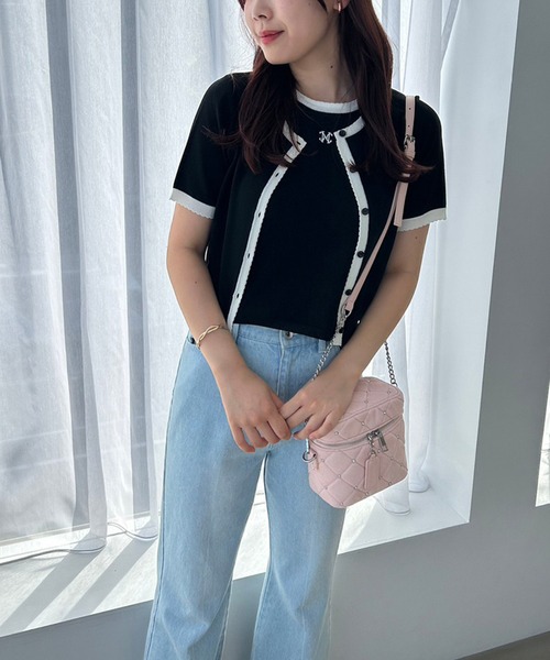 one after another NICE CLAUP（ワンアフターアナザーナイスクラップ）の「ワンポイント刺繍ニットアンサンブル（アンサンブル・レディース・ピンク/アイボリー/ブラック/グレー・FREE）」の10枚目の写真