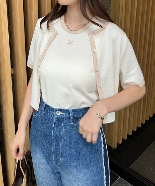 one after another NICE CLAUP（ワンアフターアナザーナイスクラップ）の「ワンポイント刺繍ニットアンサンブル（アンサンブル・レディース・ピンク/アイボリー/ブラック/グレー・FREE）」の16枚目の写真