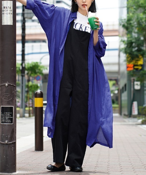 e-zakkamania stores(イーザッカマニアストアーズ)の「楊柳シアー ボリュームスリーブシャツワンピース(シャツワンピース・レディース・ライトグレー/ブラック/ブルー/グリーン・M)」の4枚目の写真