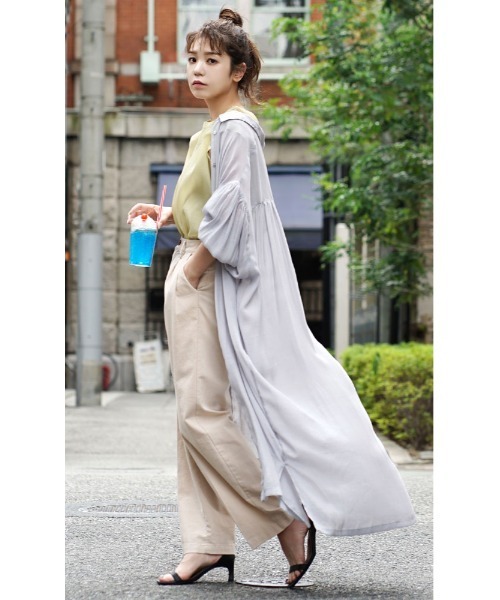 e-zakkamania stores(イーザッカマニアストアーズ)の「楊柳シアー ボリュームスリーブシャツワンピース(シャツワンピース・レディース・ライトグレー/ブラック/ブルー/グリーン・M)」の18枚目の写真