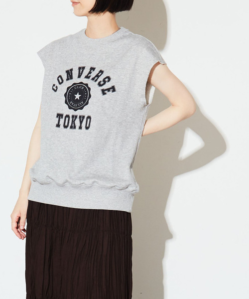 CONVERSE TOKYO(コンバーストウキョウ)の「COLLEGE LOGO SLEEVELESS TEE(Tシャツ/カットソー・レディース・ブラック/杢グレー/グリーン・FREE)」の3枚目の写真