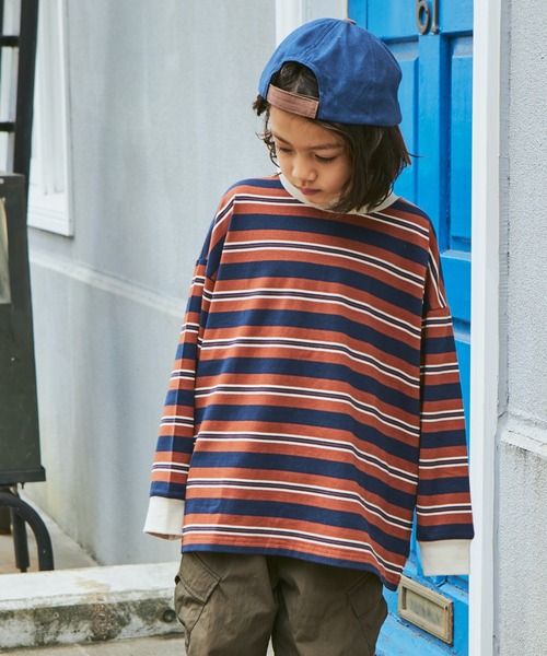 PAIRMANON STREET（ペアマノンストリート）の「【PAIRMANON STREET】ビッグシルエット マルチボーダー 長袖 Tシャツ（Tシャツ/カットソー・キッズ・イエロー系その他/ベージュ系その他2/ブルー系その他/ブラック系その他2/レッド系その他/ブラック系その他6/ブルー系その他2/グリーン系その他/ベージュ系その他/ブルー系その他3/その他/グリーン系その他2/ブラック系その他/ブラック系その他3/ブラウン系その他・90/110/140/120/100/130/150）」の6枚目の写真