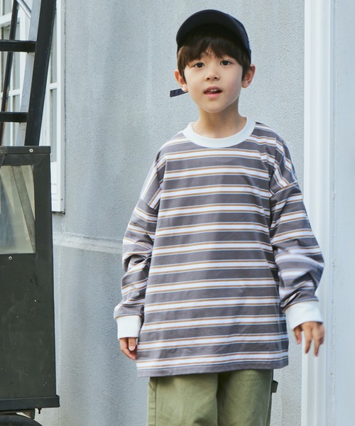 PAIRMANON STREET（ペアマノンストリート）の「【PAIRMANON STREET】ビッグシルエット マルチボーダー 長袖 Tシャツ（Tシャツ/カットソー・キッズ・イエロー系その他/ベージュ系その他2/ブルー系その他/ブラック系その他2/レッド系その他/ブラック系その他6/ブルー系その他2/グリーン系その他/ベージュ系その他/ブルー系その他3/その他/グリーン系その他2/ブラック系その他/ブラック系その他3/ブラウン系その他・90/110/140/120/100/130/150）」の7枚目の写真