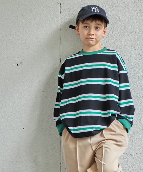 PAIRMANON STREET（ペアマノンストリート）の「【PAIRMANON STREET】ビッグシルエット マルチボーダー 長袖 Tシャツ（Tシャツ/カットソー・キッズ・イエロー系その他/ベージュ系その他2/ブルー系その他/ブラック系その他2/レッド系その他/ブラック系その他6/ブルー系その他2/グリーン系その他/ベージュ系その他/ブルー系その他3/その他/グリーン系その他2/ブラック系その他/ブラック系その他3/ブラウン系その他・90/110/140/120/100/130/150）」の9枚目の写真