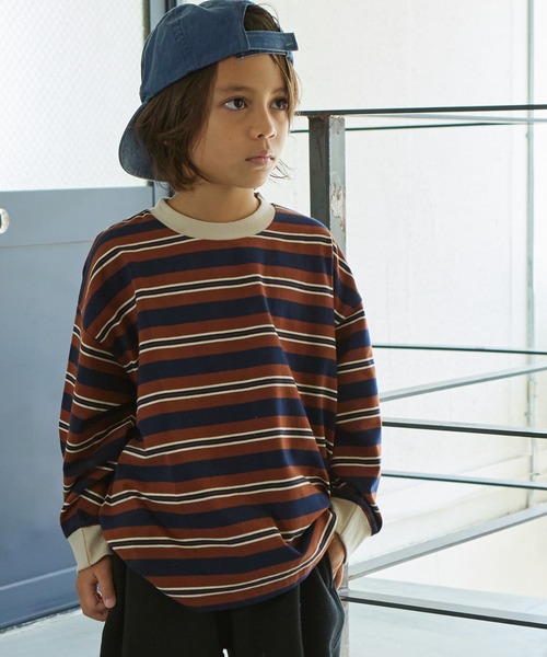 PAIRMANON STREET（ペアマノンストリート）の「【PAIRMANON STREET】ビッグシルエット マルチボーダー 長袖 Tシャツ（Tシャツ/カットソー・キッズ・イエロー系その他/ベージュ系その他2/ブルー系その他/ブラック系その他2/レッド系その他/ブラック系その他6/ブルー系その他2/グリーン系その他/ベージュ系その他/ブルー系その他3/その他/グリーン系その他2/ブラック系その他/ブラック系その他3/ブラウン系その他・90/110/140/120/100/130/150）」の11枚目の写真