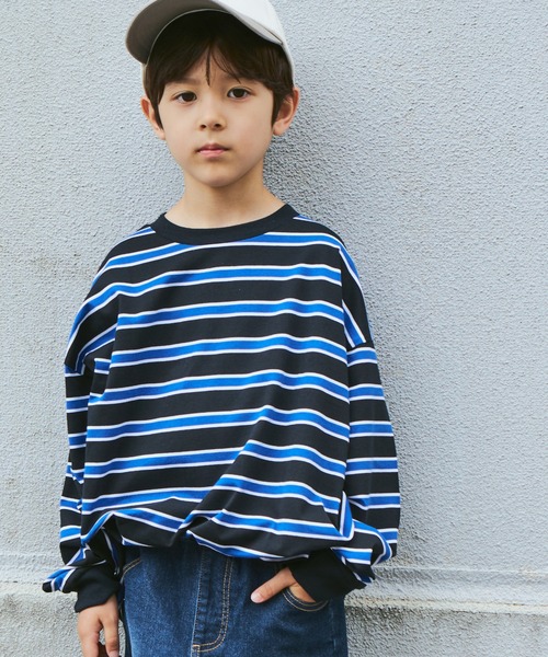 PAIRMANON STREET（ペアマノンストリート）の「【PAIRMANON STREET】ビッグシルエット マルチボーダー 長袖 Tシャツ（Tシャツ/カットソー・キッズ・イエロー系その他/ベージュ系その他2/ブルー系その他/ブラック系その他2/レッド系その他/ブラック系その他6/ブルー系その他2/グリーン系その他/ベージュ系その他/ブルー系その他3/その他/グリーン系その他2/ブラック系その他/ブラック系その他3/ブラウン系その他・90/110/140/120/100/130/150）」の4枚目の写真