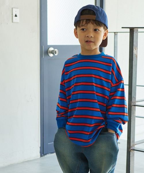 PAIRMANON STREET（ペアマノンストリート）の「【PAIRMANON STREET】ビッグシルエット マルチボーダー 長袖 Tシャツ（Tシャツ/カットソー・キッズ・イエロー系その他/ベージュ系その他2/ブルー系その他/ブラック系その他2/レッド系その他/ブラック系その他6/ブルー系その他2/グリーン系その他/ベージュ系その他/ブルー系その他3/その他/グリーン系その他2/ブラック系その他/ブラック系その他3/ブラウン系その他・90/110/140/120/100/130/150）」の12枚目の写真