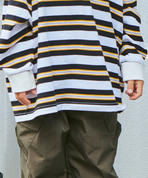 PAIRMANON STREET（ペアマノンストリート）の「【PAIRMANON STREET】ビッグシルエット マルチボーダー 長袖 Tシャツ（Tシャツ/カットソー・キッズ・イエロー系その他/ベージュ系その他2/ブルー系その他/ブラック系その他2/レッド系その他/ブラック系その他6/ブルー系その他2/グリーン系その他/ベージュ系その他/ブルー系その他3/その他/グリーン系その他2/ブラック系その他/ブラック系その他3/ブラウン系その他・90/110/140/120/100/130/150）」の16枚目の写真