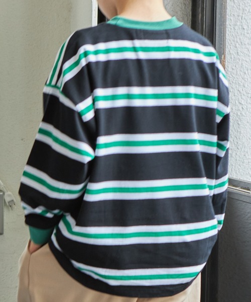 PAIRMANON STREET（ペアマノンストリート）の「【PAIRMANON STREET】ビッグシルエット マルチボーダー 長袖 Tシャツ（Tシャツ/カットソー・キッズ・イエロー系その他/ベージュ系その他2/ブルー系その他/ブラック系その他2/レッド系その他/ブラック系その他6/ブルー系その他2/グリーン系その他/ベージュ系その他/ブルー系その他3/その他/グリーン系その他2/ブラック系その他/ブラック系その他3/ブラウン系その他・90/110/140/120/100/130/150）」の22枚目の写真