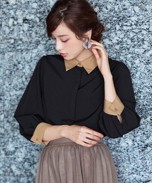 【洗える】配色パフスリーブシャツブラウス（シャツ/ブラウス）｜Tiaclasse（ティアクラッセ）