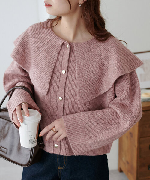 DISCOAT（ディスコート）の「【WEB限定】ビッグカラーカーディガン（カーディガン/ボレロ・レディース・パープル/アイボリー/グレー/ブラック/ブラウン/ピンク・FREE）」の6枚目の写真