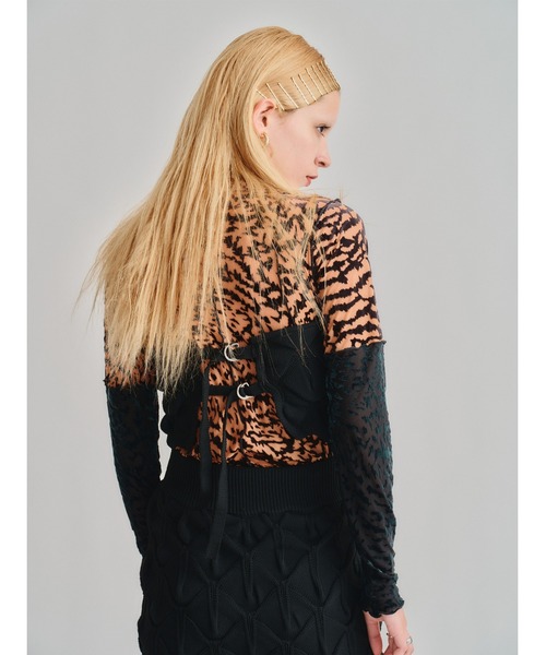 led.tokyo(レッドトウキョウ)の「【led.tokyo】VELOUR SHEER LEOPARD TOPS(Tシャツ/カットソー・レディース・グリーン/オレンジ・FREE)」の6枚目の写真