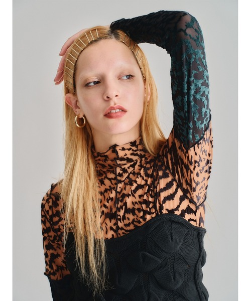 led.tokyo(レッドトウキョウ)の「【led.tokyo】VELOUR SHEER LEOPARD TOPS(Tシャツ/カットソー・レディース・グリーン/オレンジ・FREE)」の7枚目の写真
