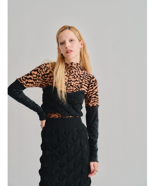led.tokyo(レッドトウキョウ)の「【led.tokyo】VELOUR SHEER LEOPARD TOPS(Tシャツ/カットソー・レディース・グリーン/オレンジ・FREE)」の8枚目の写真