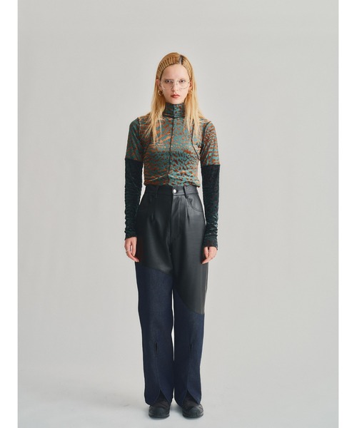led.tokyo(レッドトウキョウ)の「【led.tokyo】VELOUR SHEER LEOPARD TOPS(Tシャツ/カットソー・レディース・グリーン/オレンジ・FREE)」の14枚目の写真