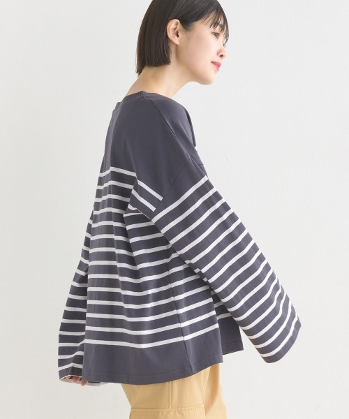 OMNES（オムネス）の「パネルボーダーワイドスリーブ長袖Tシャツ（Tシャツ/カットソー・レディース・ホワイト×ブルー/グレー系その他/ホワイト×ブラック/ホワイト系その他・FREE）」の14枚目の写真