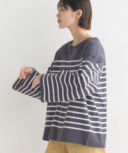 OMNES（オムネス）の「パネルボーダーワイドスリーブ長袖Tシャツ（Tシャツ/カットソー・レディース・ホワイト×ブルー/グレー系その他/ホワイト×ブラック/ホワイト系その他・FREE）」の17枚目の写真