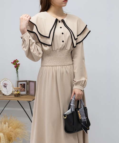 pumpkin port（パンプキンポート）の「2枚襟  長袖 ロングワンピース レディースワンピース（ワンピース・レディース・ブラック/グレー/ピンク/ベージュ/ブルー・MEDIUM/S/L）」の20枚目の写真