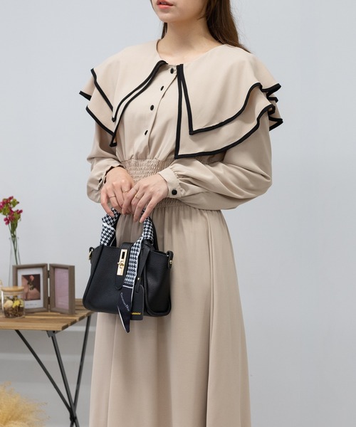 pumpkin port（パンプキンポート）の「2枚襟  長袖 ロングワンピース レディースワンピース（ワンピース・レディース・ブラック/グレー/ピンク/ベージュ/ブルー・MEDIUM/S/L）」の21枚目の写真