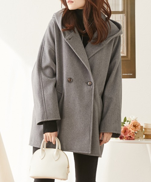 オーバーサイズ ウール調フーデッドコート（その他アウター）｜nissen（ニッセン）