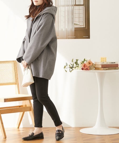 オーバーサイズ ウール調フーデッドコート（その他アウター）｜nissen（ニッセン）