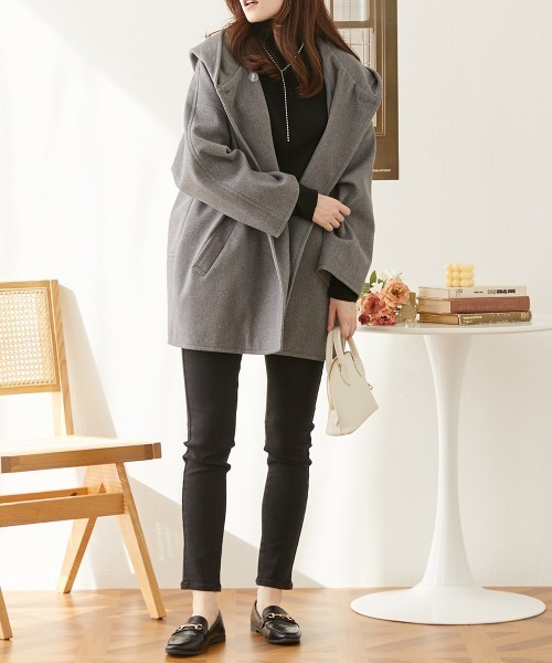 オーバーサイズ ウール調フーデッドコート（その他アウター）｜nissen（ニッセン）