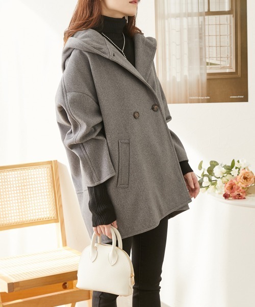 オーバーサイズ ウール調フーデッドコート（その他アウター）｜nissen（ニッセン）