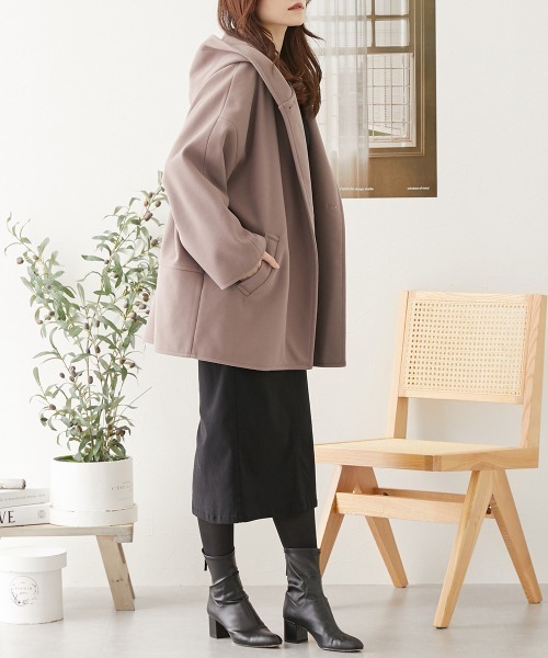 オーバーサイズ ウール調フーデッドコート（その他アウター）｜nissen（ニッセン）