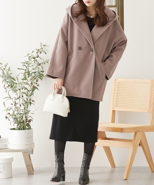 オーバーサイズ ウール調フーデッドコート（その他アウター）｜nissen（ニッセン）