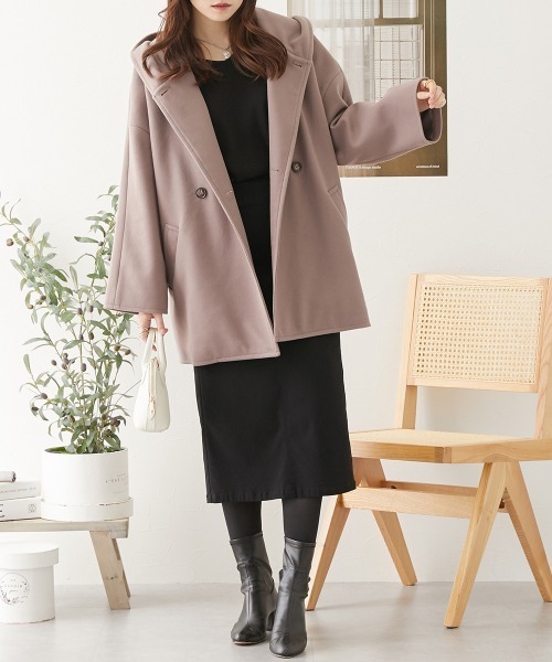 オーバーサイズ ウール調フーデッドコート（その他アウター）｜nissen（ニッセン）