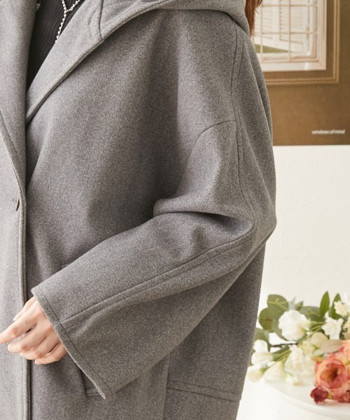 オーバーサイズ ウール調フーデッドコート（その他アウター）｜nissen（ニッセン）