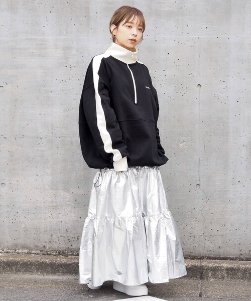 tiptop（ティップトップ）の「【新色登場】裏毛ハーフジップ袖ラインプルオーバー（スウェット・レディース・ブラック/アイボリー/グレー/エンジ/ネイビー・FREE）」の19枚目の写真