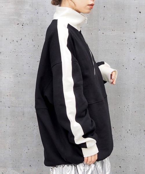 tiptop（ティップトップ）の「【新色登場】裏毛ハーフジップ袖ラインプルオーバー（スウェット・レディース・ブラック/アイボリー/グレー/エンジ/ネイビー・FREE）」の20枚目の写真