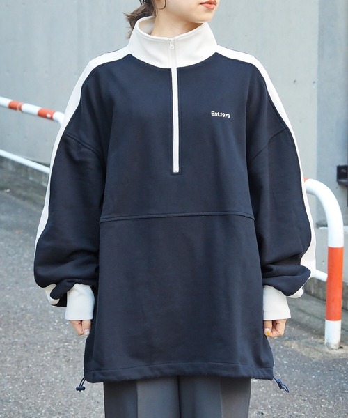 セール】【新色登場】裏毛ハーフジップ袖ラインプルオーバー