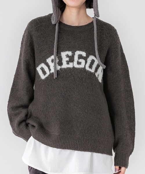 coca（coca）（コカ）の「ブークレーニット ロゴトップス（ニット/セーター・レディース・グレー/グレイッシュベージュ/レッド/チャコール・M/L）」の3枚目の写真