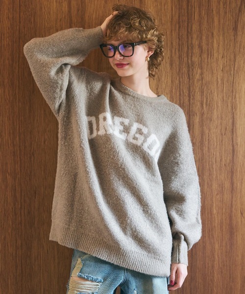 coca（coca）（コカ）の「ブークレーニット ロゴトップス（ニット/セーター・レディース・グレー/グレイッシュベージュ/レッド/チャコール・M/L）」の7枚目の写真