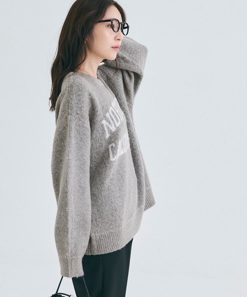 coca（coca）（コカ）の「ブークレーニット ロゴトップス（ニット/セーター・レディース・グレー/グレイッシュベージュ/レッド/チャコール・M/L）」の9枚目の写真