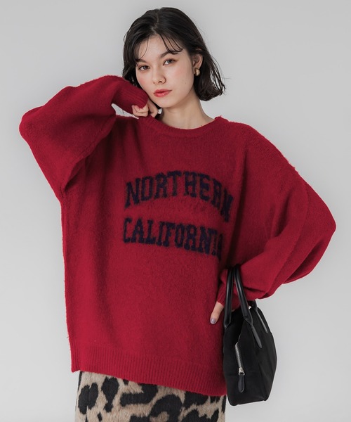 coca（coca）（コカ）の「ブークレーニット ロゴトップス（ニット/セーター・レディース・グレー/グレイッシュベージュ/レッド/チャコール・M/L）」の13枚目の写真